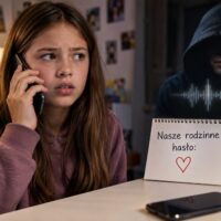 Dziecko sprawdza rozmowę telefoniczną za pomocą rodzinnego hasła