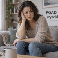 Zaniepokojona kobieta na kanapie – ilustracja PGAD jako dolegliwości niezależnej od libido